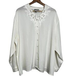 K.B. Lawrence Womens Size 4X Ivory Embroidered Long Sleeve Blouse Top Prairie